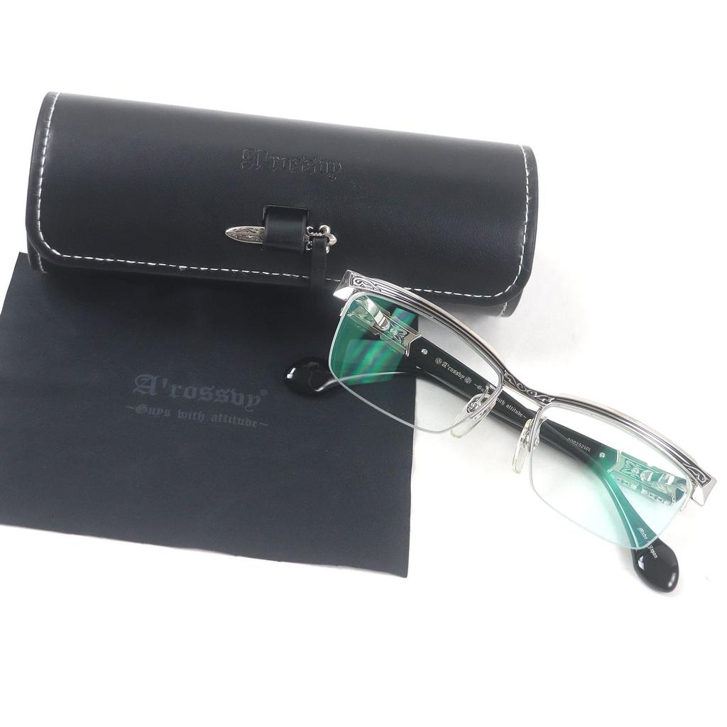 Great A’rossby Glasses Half rim Silver black SV925 mens 209252101 Used
