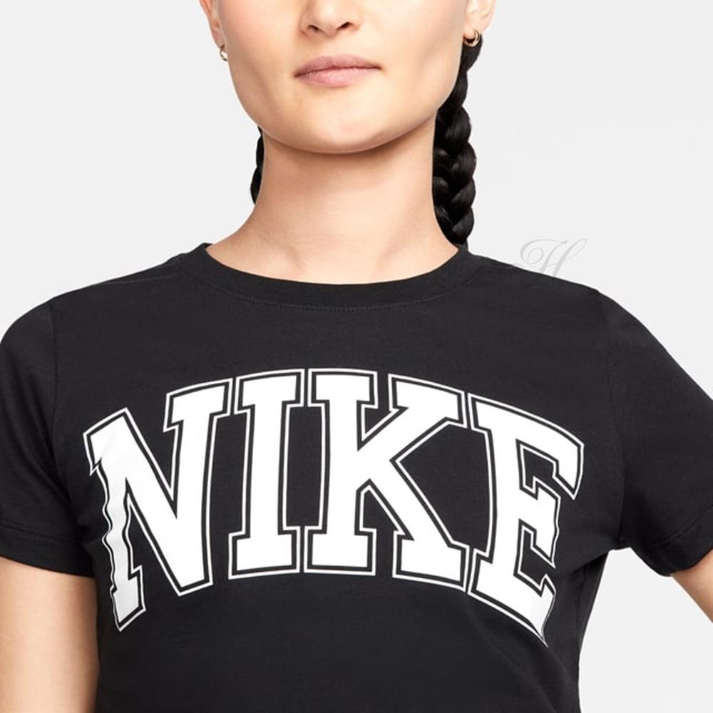 Nike Logo Print Round Neck Short Sleeve T-Shirt Women Tops Black DR8988-010
