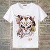 Japanese Kitsune Fox Mask Floral Graphic Women T-Shirt Traditional Oriental Sakura Bell Print Short Sleeve Casual Tee