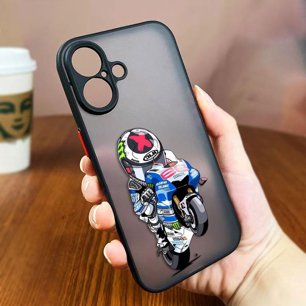 Cartoon Motorcycle Race Matte Phone Case For Apple IPhone 16 16E 15 14 13 12 11 Pro XR XS X 8 7 SE Plus Max Clear Hard Funda IPHONE15PLUS