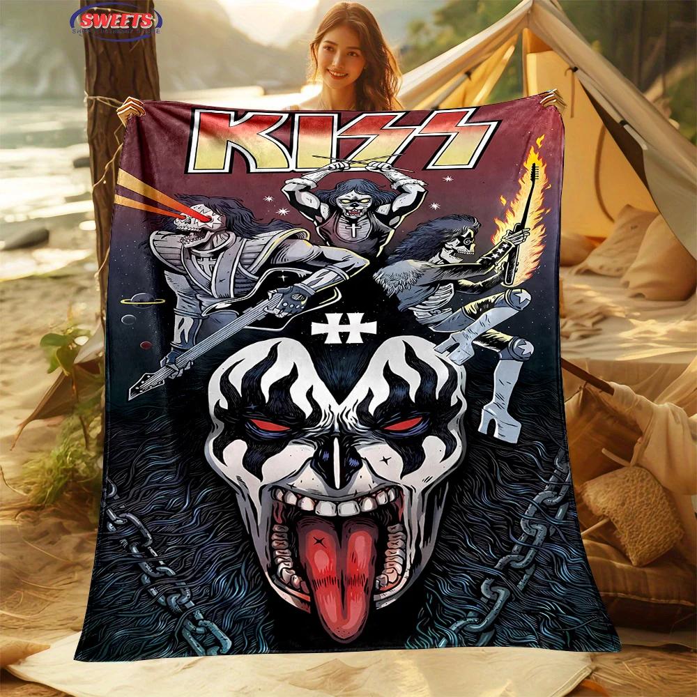 Warme und kuschelige Flanelldecke K Kiss Band Decke, Sofa Schlafzimmer Büro Freizeit Nickerchen Camping Decke, Schönes Geschenk für Kinder