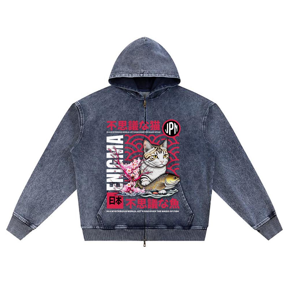 

DTG print Knitted Denim Zip-Up Hoodie Enigma Brother Print Zipper Hoodies XL темно-синий