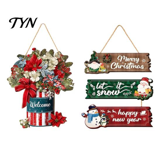Christmas Door Hanging Sign Welcome for Front Door, Rustic Wooden Ornament, Festival Holiday Party Wall Art Decor with Lanyard Home Window Decoration