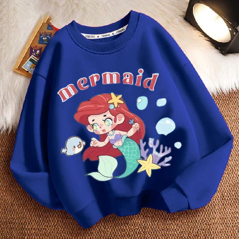 Niedlicher Meerjungfrau Rundhals-Hoodie für Kinder, modisches langärmeliges Freizeit-Oberteil für Jungen und Mädchen für Frühling und Herbst