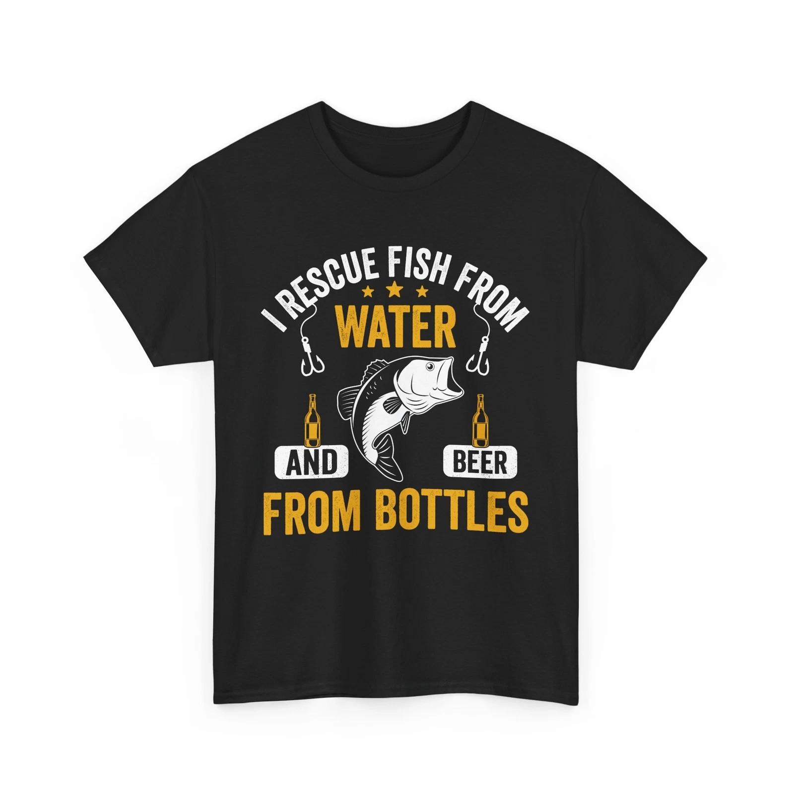 Beer T-Shirt | I Rescue Fish From Water And Beer From Bottles Fishing Shirt 2XL
