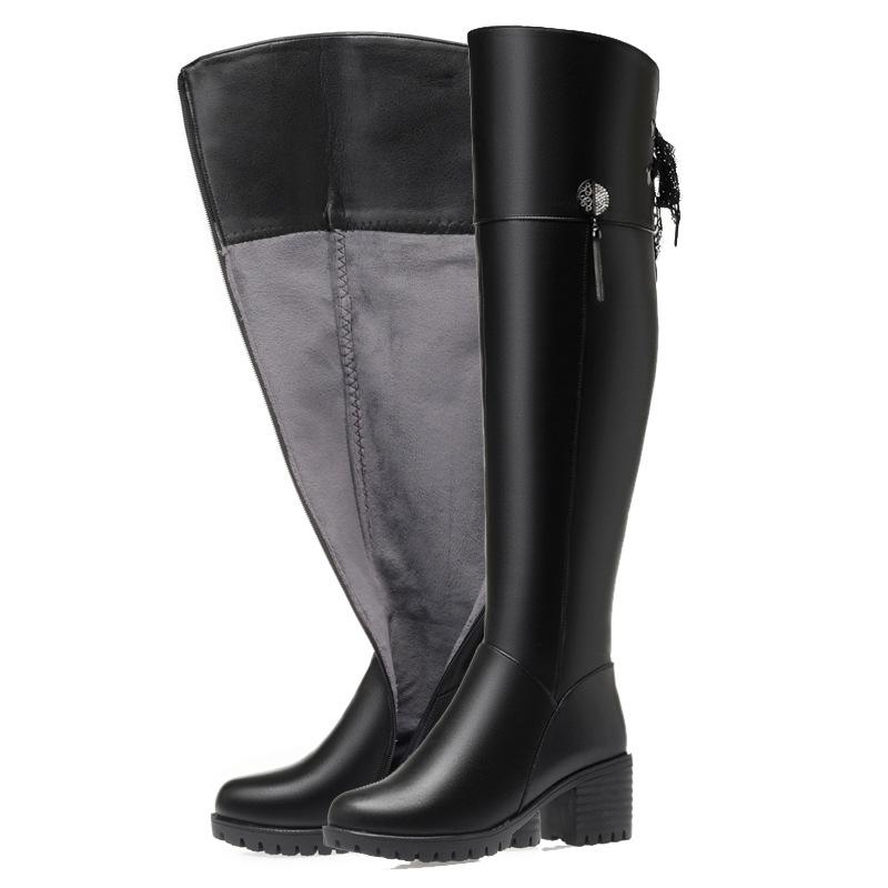 Coarse Heel Cotton Boots Women's Over-the-Knee Boots High Heel Boots Fleece Large Size Women's Boots Thickened Wool Riding Boots