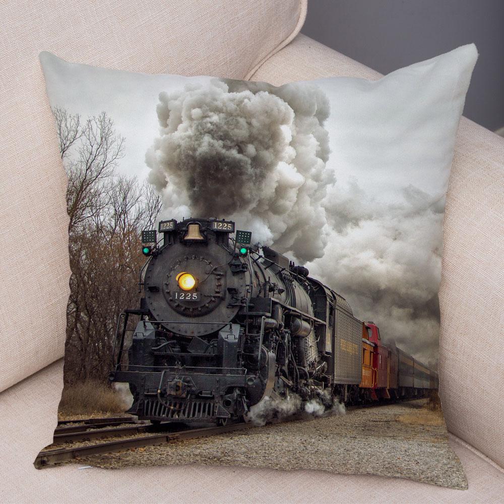 Pillowcase Vintage Style Steam Train Decor Retro Colorful Car Cushion Cover