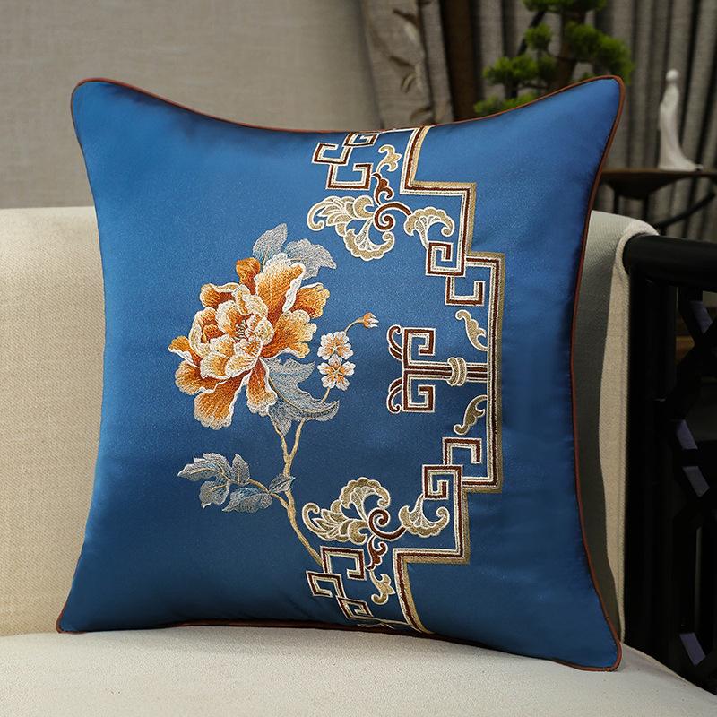 Chinese-style Embroidery Throw Pillow Redwood Sofa Cushion Cover Headboard Flowers Solid Wood Chair Lumbar Support Cushion Cover