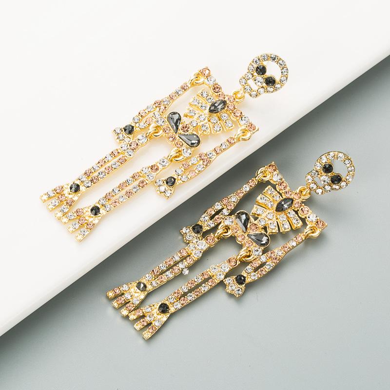 Women's Skeleton  Alloy Rhinestone Drop Earrings Personality Long Exaggerated Earrings