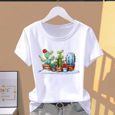 (Asiatisk storlek) Grafisk T-shirt T Kläder Kaktusväxt Trend Söt Söt Casual Modetryck Kvinnlig Casual Damtopp Dam Kortärmad T-shirt