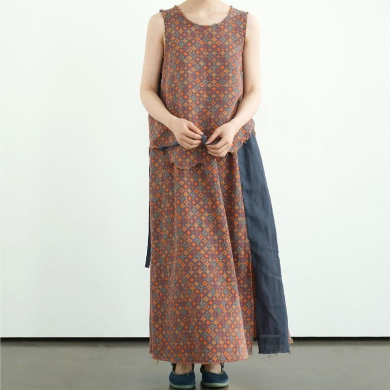 Johnature Women Vintage Print Floral Skirts Elastic Waist Cotton Soft Cloths Summer Loose Patchwork Color Skirts