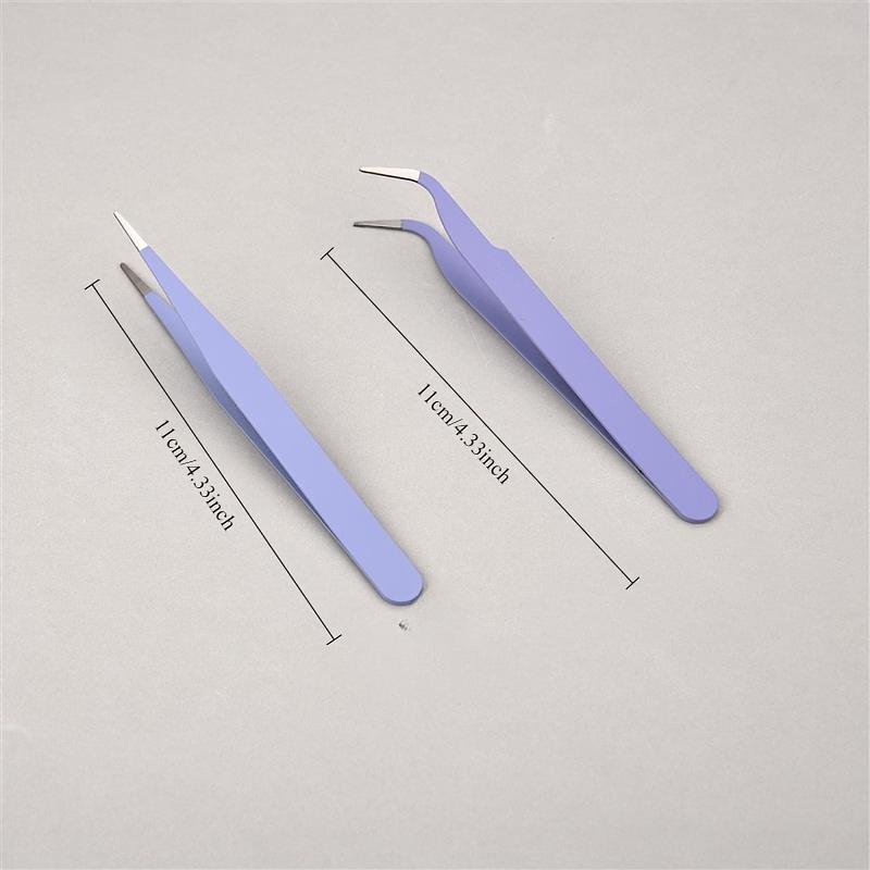 2pcs Stainless Steel Precision Tweezers, Color Scrapbook Tweezers, Straight And Curved Head Tweezers, P-ink/Green/Purple