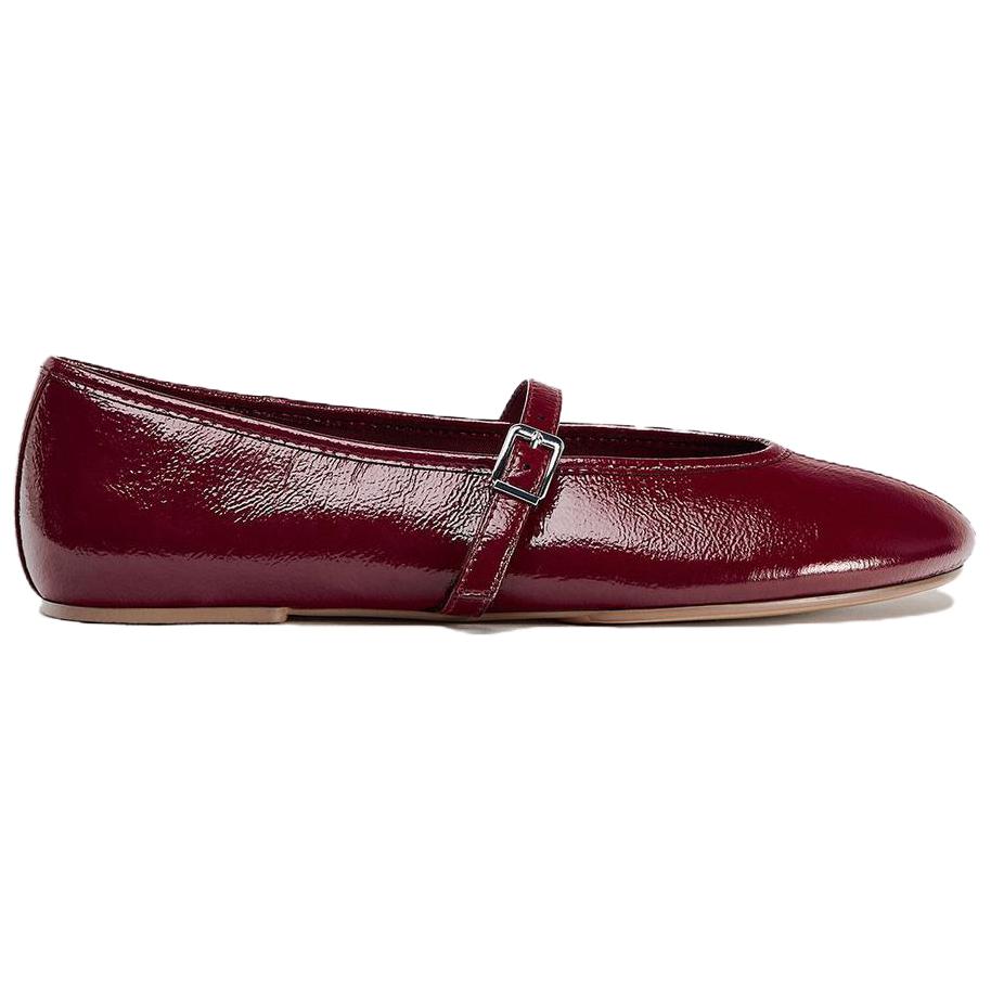Zara Round Toe Flat Versatile Patent Effect Ballet Mary Jane Shoes Women Shoes Red 12504510-38