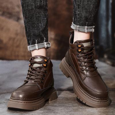 Lässige Herrenstiefel aus Leder Modischer Retro-Designstil Freizeit Business Party Outdoor Street Walking Dicke Sohle Büroschuhe