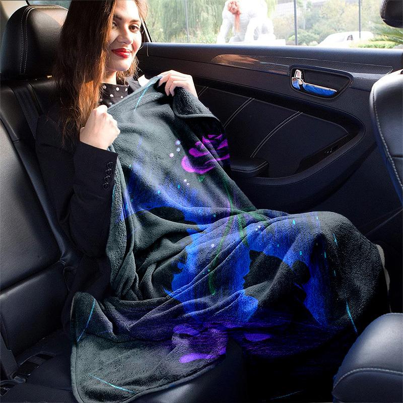 1pc. Glowing Rose Silhouette Art Blanket, Perfect for Home Decor, Office Use, Outdoor Activities, and Gift Ideas