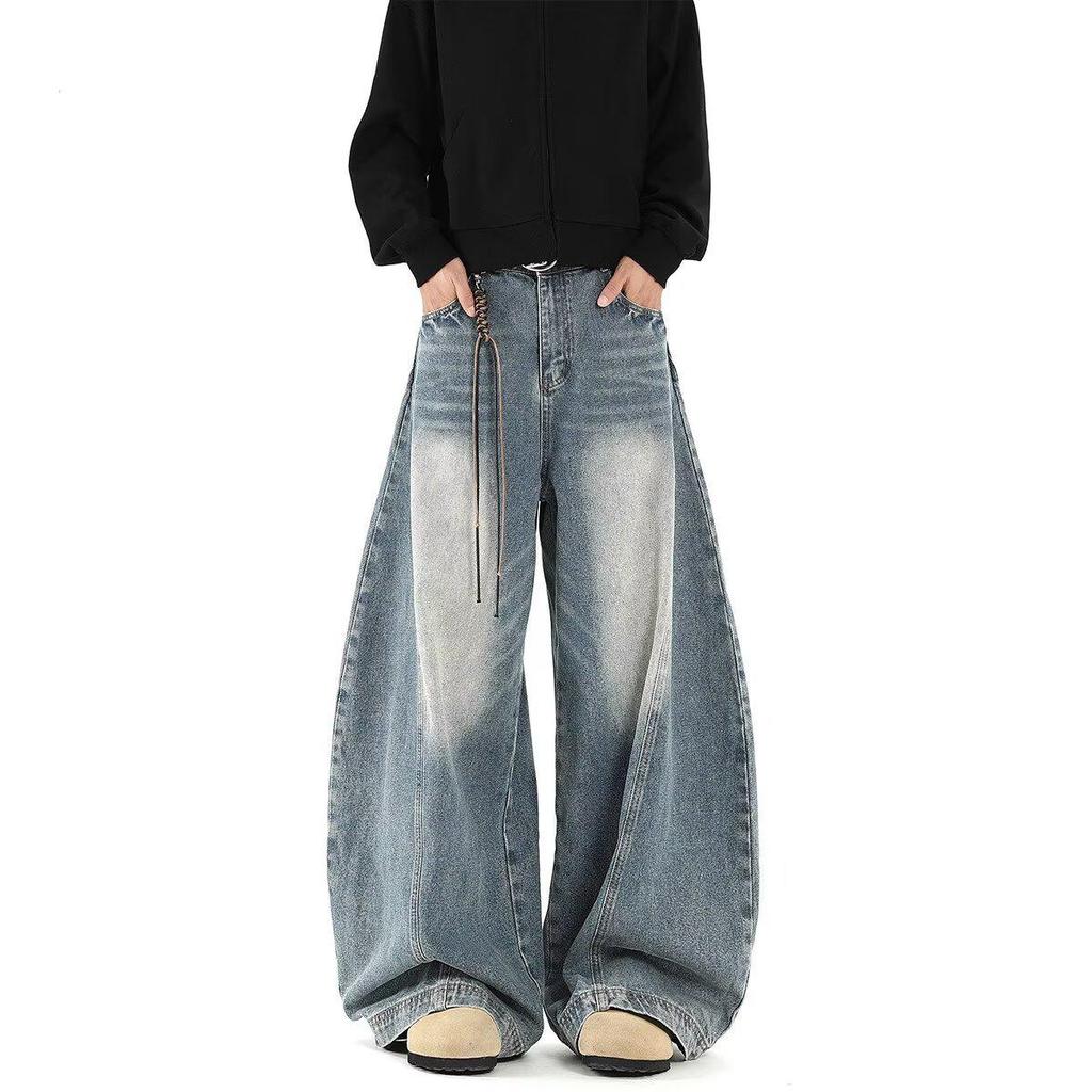 2025 Men's Retro Loose Straight-Leg Jeans - Trendy, Versatile, Casual Blue Wide-Leg Pants