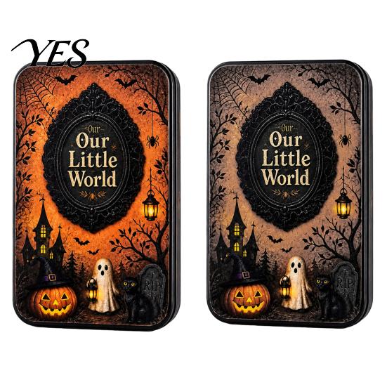 Reusable Small Storage Case DIY Mini Photo Frames Silhouette Tin Box, Halloween Miniature Box Picture Display Container for Party Home Decor