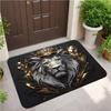 King Lion Crown Doormat Black Background Golden Broken Shard Lion Head Print Entrance Rug Indoor Porch Front Door Home Decor Mat