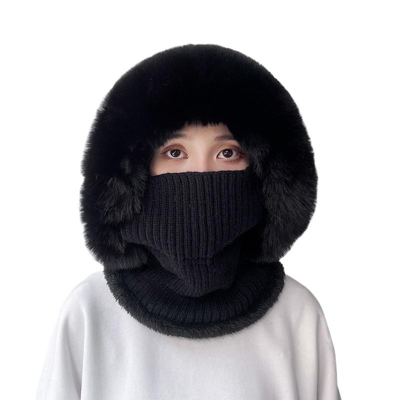 Winter Twist Pattern Knitted Hat, Velvet Warm Scarf, Integrated Pullover Hat, Cold-proof Wool Hat, Women