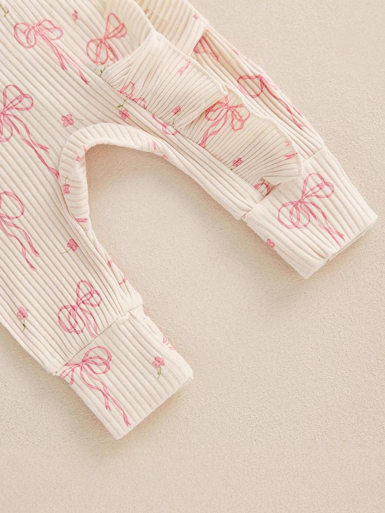 Schmetterlingsprint Langarm Body mit Schleife - Neugeborene Baumwolle Gerippt, Frühling/Herbst Stil