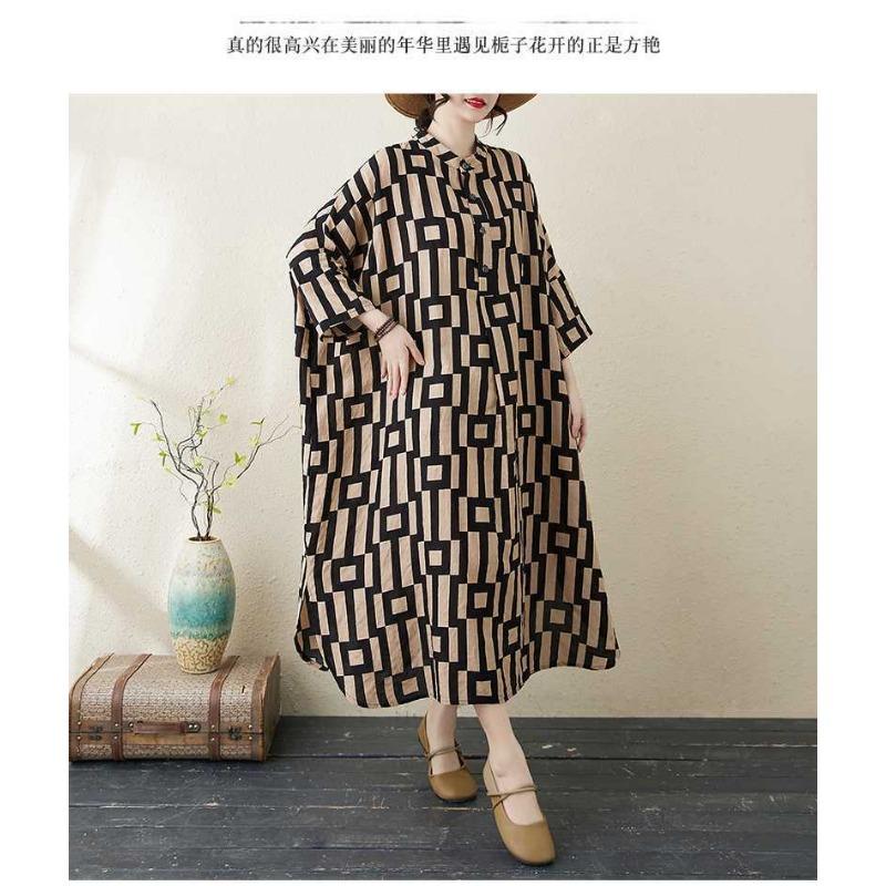 2025 Printed Stand Neck Loose Extra-Large Size Vacation Dress