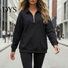 Casual Waffle Sweatshirt Women Half-zip Sweatshirt, Long Sleeve Pullover Top with Kangaroo Comfortable Pockets Pocket, Loose Fit Lapel for Fall Winter