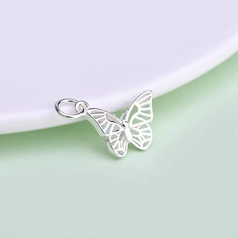 Handmade 999 Sterling Silver Hollow Butterfly Pendant Bracelet with Woven Rope