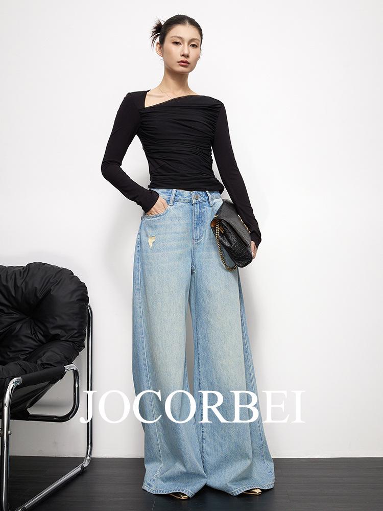 

JOCORBEI Relaxed Floor-length Light Wide-leg Jeans for Women 27 светло-синий