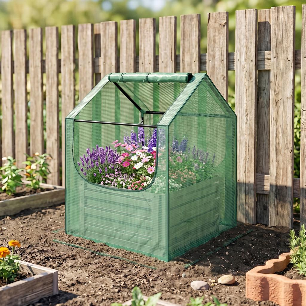 61 X 61cm Garden Planter Bed, with Cover - Green and Silver