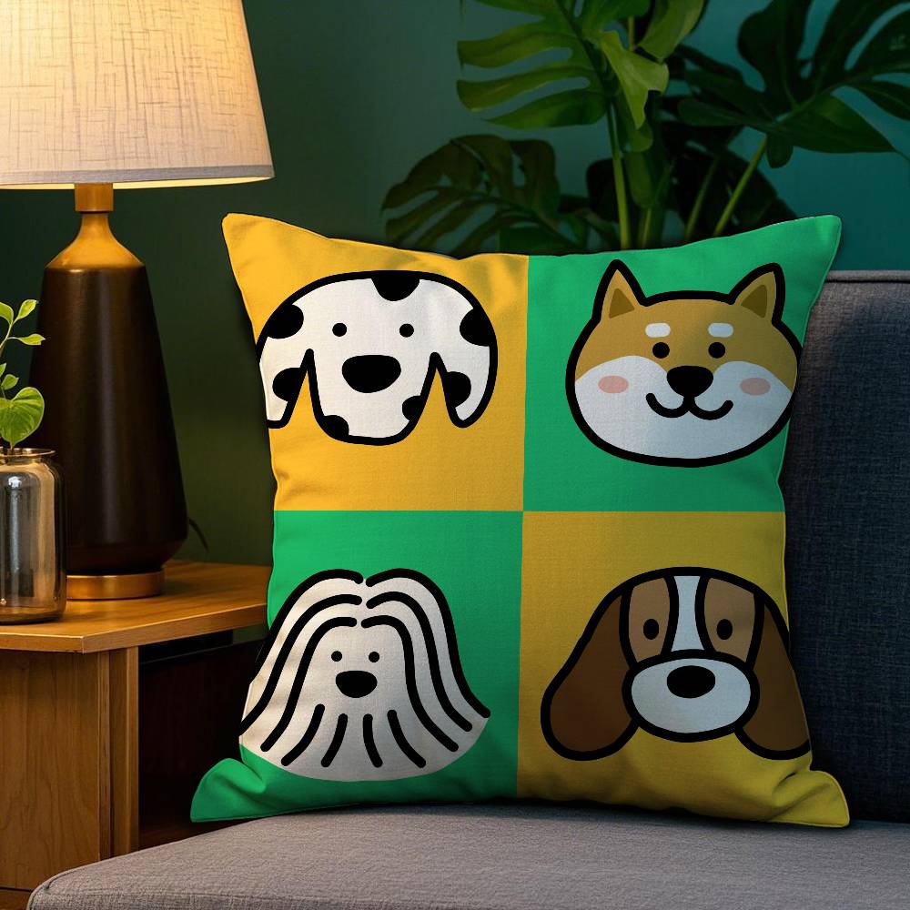 Cartoon Simple Lines Dog Pillow Case Anti-dustmite Pillowcase Invisible Zipper Silky Short Plush Sofa Cushion Cover