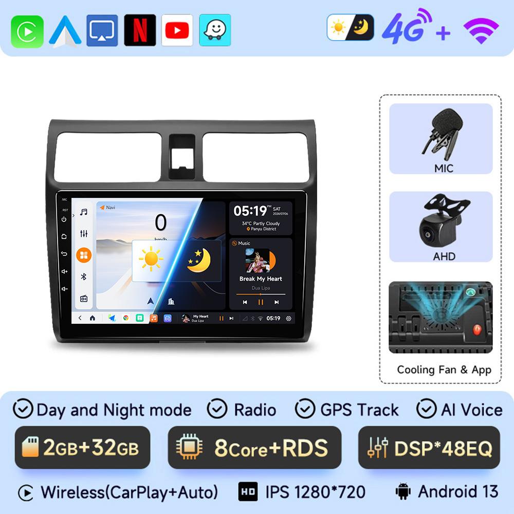 JIUYIN  Android 13 Car stereo Radio Multimidia Video Player Navigation GPS For Suzuki Swift 2003-2010 CarPlay DVD 2 din GPS