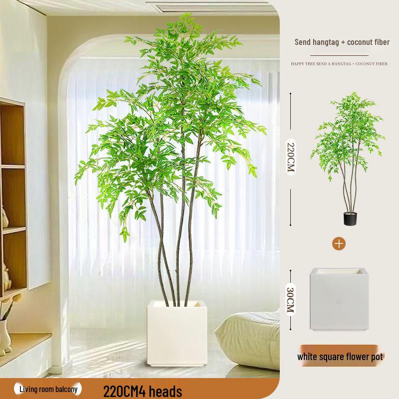 High-End Nandina Domestica Floor-Standing Faux Green Plant for Indoor Decoration