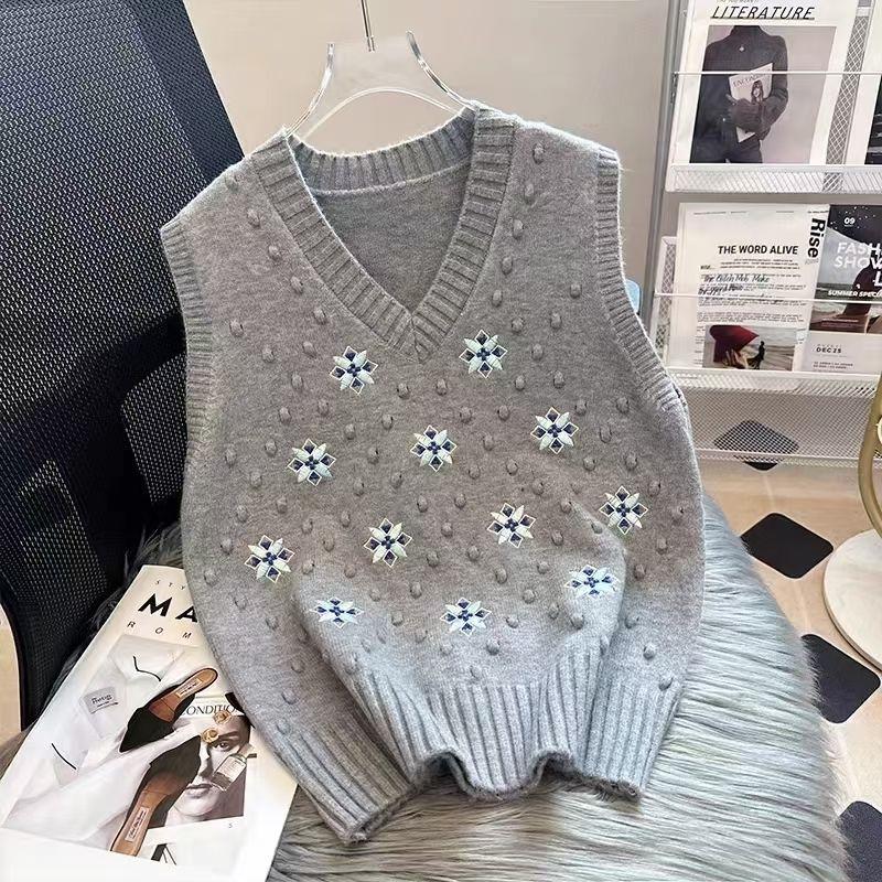 

Осень-зима женский корейский свободный свитер с V-образным вырезом жилет винтажный пуловер женские трикотажные топы Femme XL
