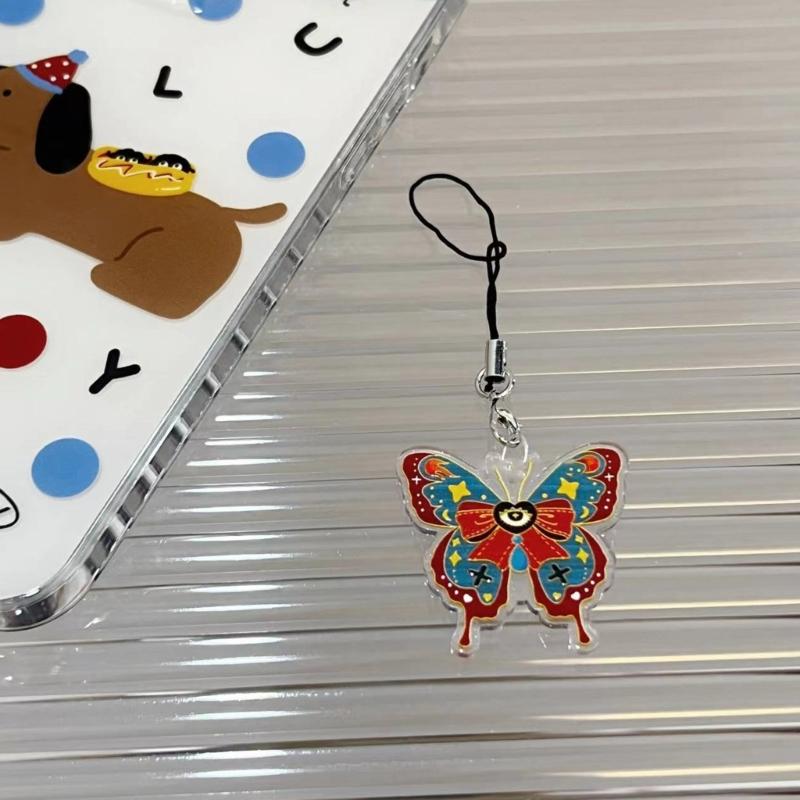 Unique Butterfly Phone Lanyard Colorful Butterfly Wristlet Keychain Bracelets for Women Girls Acrylic Animal Keyring