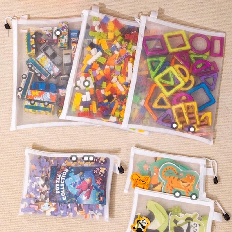 Breathable Zippered Mesh Organizers Pouch For Building Blocks Puzzle Portable Travel Toy Storage Solution