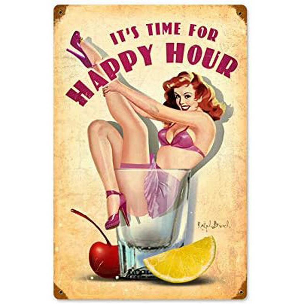 Vintage Pinup Weinmädchen Metallblechschilder Cocktail Martini Fireball Bier Wanddeko für Hausbars Garage Café Clubs Man Cave Pubs