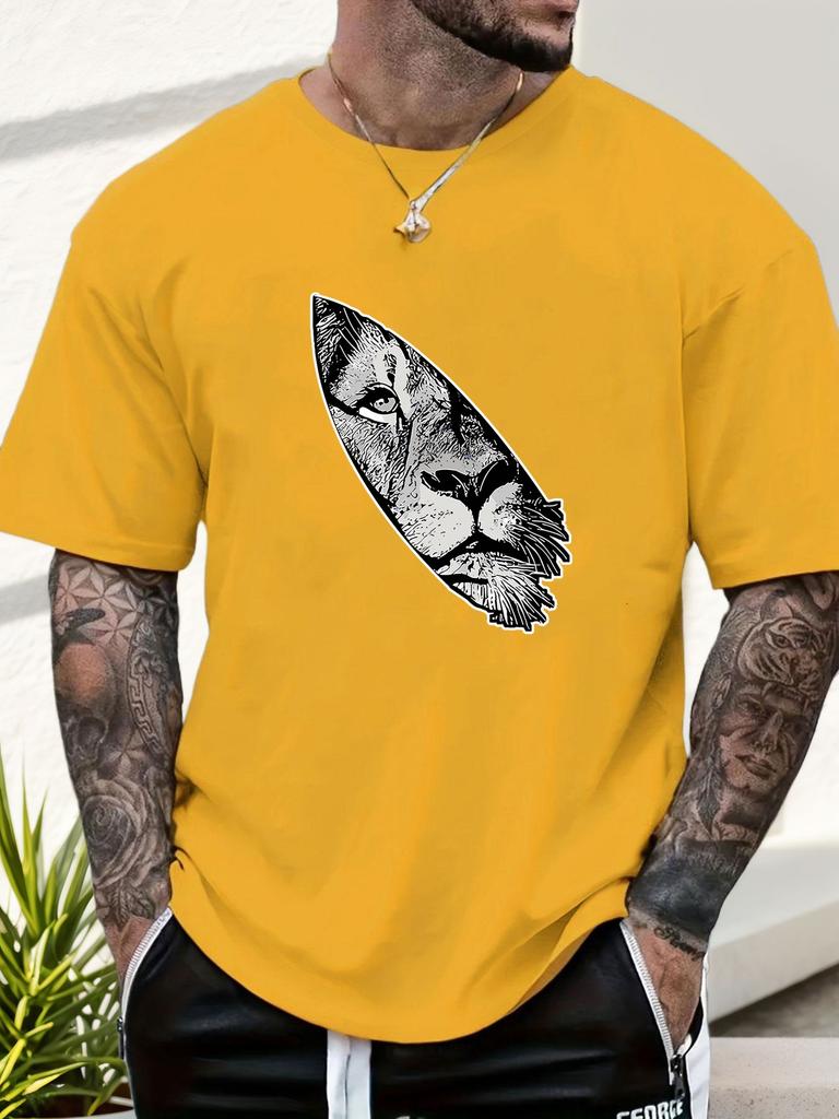 Mens Lion Head Graphic T Shirt Summer Soft Comfort Fit Oversized Daily Wear Tee