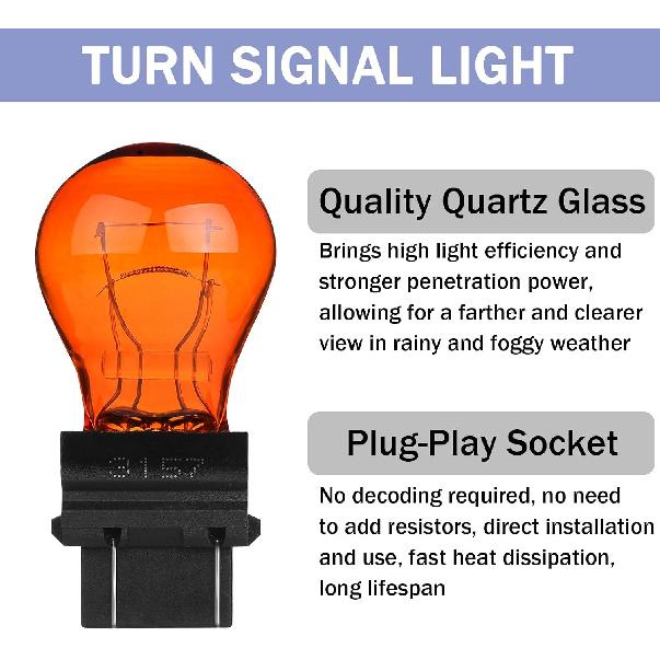 3157NA 4157 Bulb, 12V P27/7W Brake/Tail/Turn Signal/DRL Lights(Amber,2PCS) | 4157NA 3157 3157LL 3047 3057 4057 T25 Replacement for F150 Ranger Edge