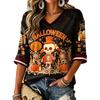 Women's Casual Halloween Print V-Neck T-Shirt