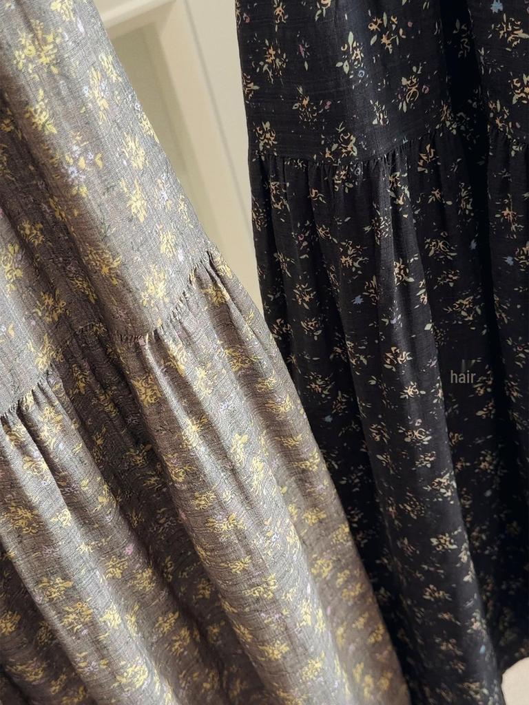 Women's Retro A-Line Floral Midi Skirt with Elastic Waist: Spring & Autumn Versatile, Forest-Inspired, Slimming Design