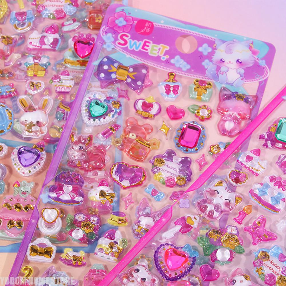 4 Pcs 3D Gorgeous Cute Cat Translucent Gemstone Stickers for Scrapbooking Kawaii Stickers Craft Supplies