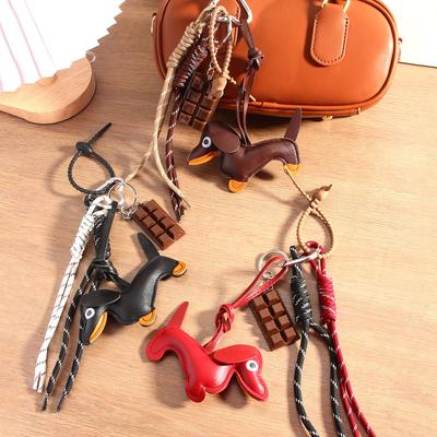 Vintage Style Leather Sausage Puppy Woven Rope Chocolate Bag Fashion Pendant Lanyard Accessories