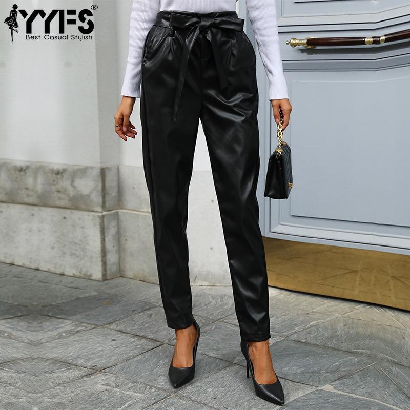 YYFS Women's Fashion Casual Solid Color Print High Waist Trousers Pants & Capris