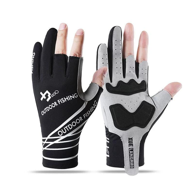 Outdoor fishing riding thin half-finger gloves men and women fishing riding driving shock absorption non-slip exposed finger breathable gloves