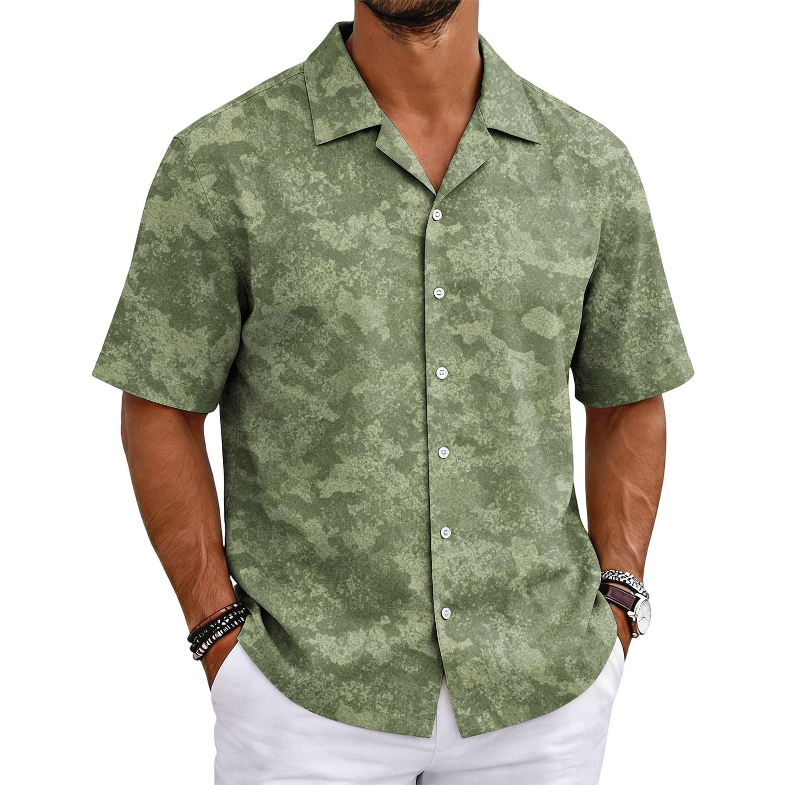 Men s Cuban Collar Camouflage Shirt for Summer Casual Wear XXXXXL