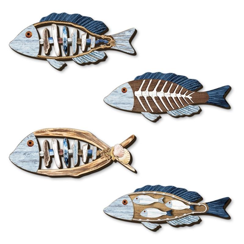 

4Pieces Seasides Inspireds Wooden Wall Art Handmade Fish Decorations for Entryway Hallway Interior 1