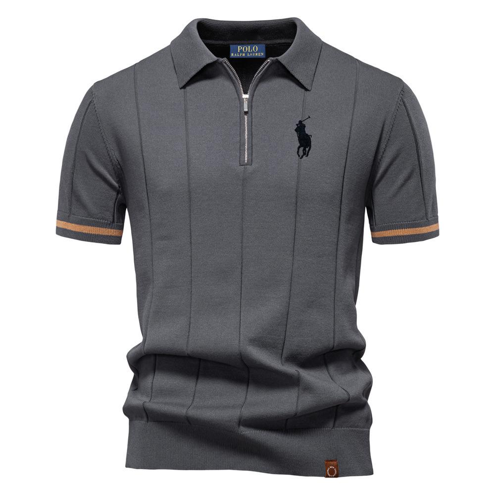Polo Ralph Lauren Jaro/Léto Pony Vyšívané Nové Pánské Business Casual Vlněné Polokošile, Pletená Polokošile s Límcem na Knoflíčky, Krátký Rukáv
