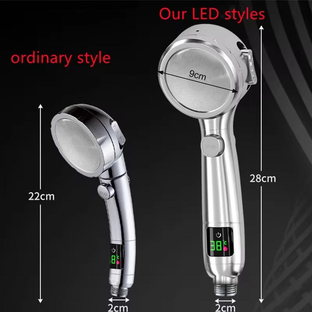 High Pressure Handheld Bathroom Shower Head Water Saving Showerhead Pressurized Adjustable Spray LED Digital Temperature Display