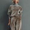 2025 Autumn/Winter Women's High-End Fashion Knit Two-Piece Set: Long Sleeve Top & Wide-Leg Pants