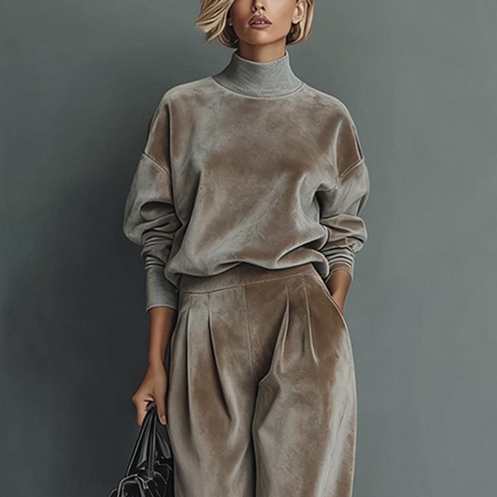 2025 Autumn/Winter Women's High-End Fashion Knit Two-Piece Set: Long Sleeve Top & Wide-Leg Pants